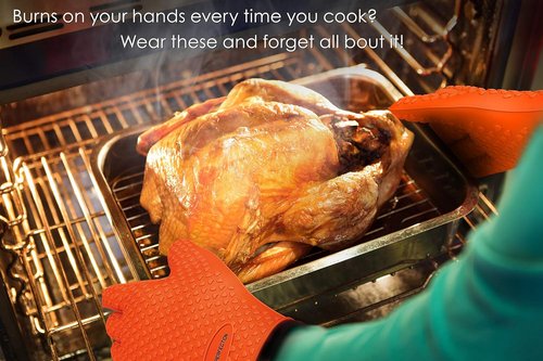 KITCHEN PERFECTION Silicone Smoker Oven Gloves - Extreme Heat Resistant BBQ Mitts | Waterproof & Versatile | Bonus Set Included