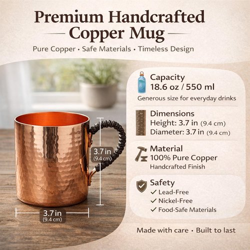 CigeZaus 18.6oz Pure Copper Mug with Lid – Hand-Hammered Solid Copper Tumbler for Drinking Water, Detox & Wellness – Ayurvedic Gift for Yoga, Meditation, or Camping