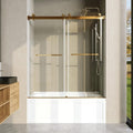 Frameless Bathtub Shower Door - 3/8" Clear Tempered Glass | Double Sliding, Brushed Gold Finish, 56"-60" Wide