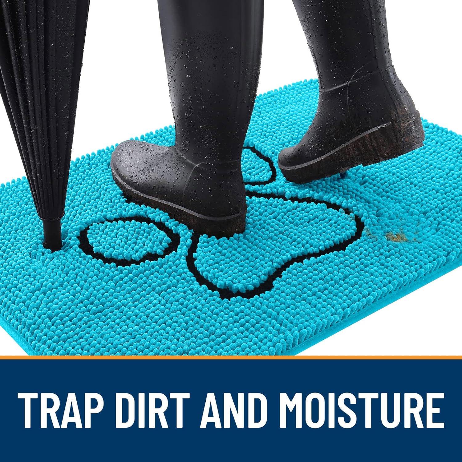OLANLY Dog Door Mat - Absorbent Non-Slip Mud Mat for Muddy Paws | 36x24 Aqua Blue Design