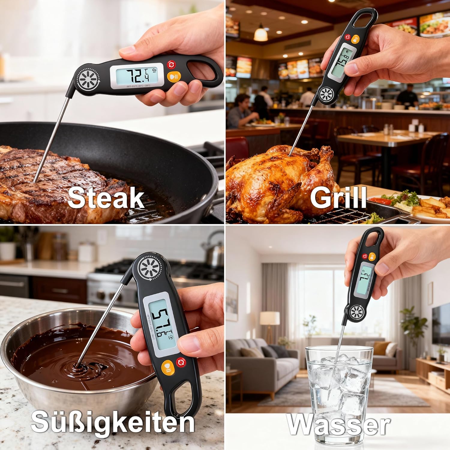 Antonki Digital Meat Thermometer - Instant Read Cooking Thermometer with Backlight for BBQ & Baking