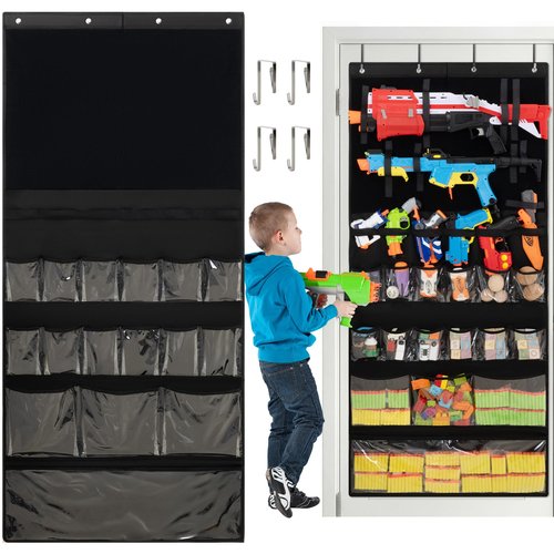 GRANNY SAYS Over the Door Organizer for Toy Guns Storage, Over the Door Toy Organizers with 16 Pockets and Straps, Hanging Kids Toys Storage Rack for Foam Blasters, Darts, Goggles, Stuffed Animals