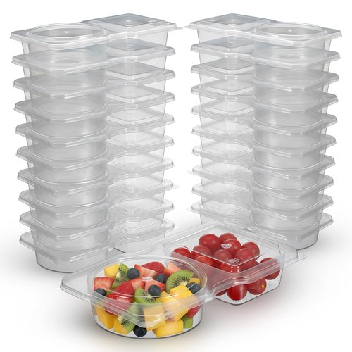 blacksof Reusable Snack Containers with Lids 20 Pack – 2 Compartment Portion Control Food Storage Boxes, Leakproof Snack Tray, Stackable Containers for Travel, Office & Home