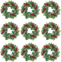 Daifunli Mini Wreaths - 8 Pcs 10 Inch Christmas Candle Rings with Red Berries & Eucalyptus Decor