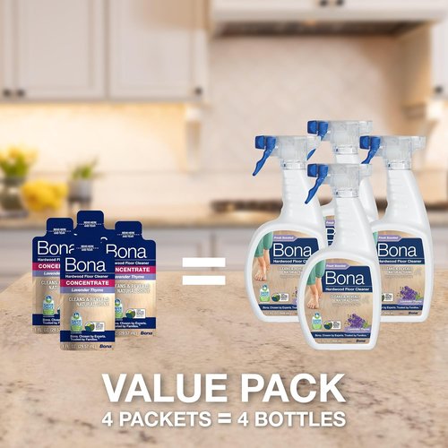 Bona Hardwood Floor Cleaner Concentrate - Lavender Thyme Scent | 1 Fl Oz Pack of 4 - Residue-Free Wood Floor Care