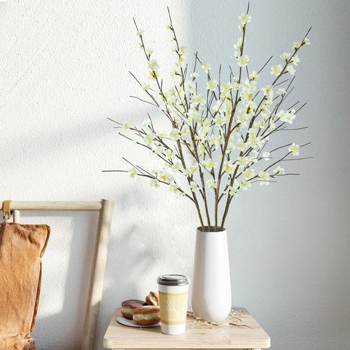 Krissing Artificial Cherry Blossom Branches - 39” Tall White Faux Flowers for Home & Wedding Decor