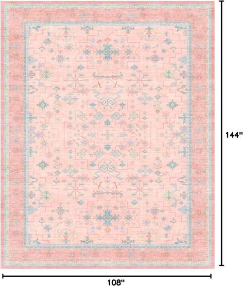 Aethestic | Washable Oushak Rugs 9x12 - Soft Faux Wool, Modern Floral Design, Non-Slip, Stain Resistant