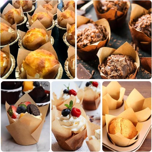 Neyimqr Tulip Cupcake Liners - 120 Count Food Grade Parchment Paper Muffin Holders | Greaseproof Baking Wrappers