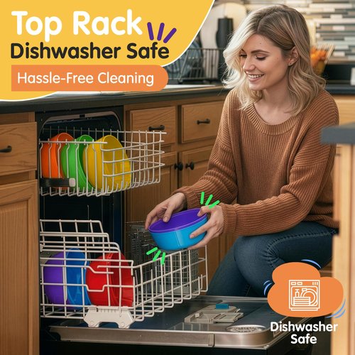 TRENDO 12 Pack Kids Bowls – 10 oz Durable Colorful Toddler Bowl, Non-Toxic Children’s Dinnerware, Dishwasher Safe Small Plastic Bowls for Kids, Cereal and Snack Bowls for Toddlers