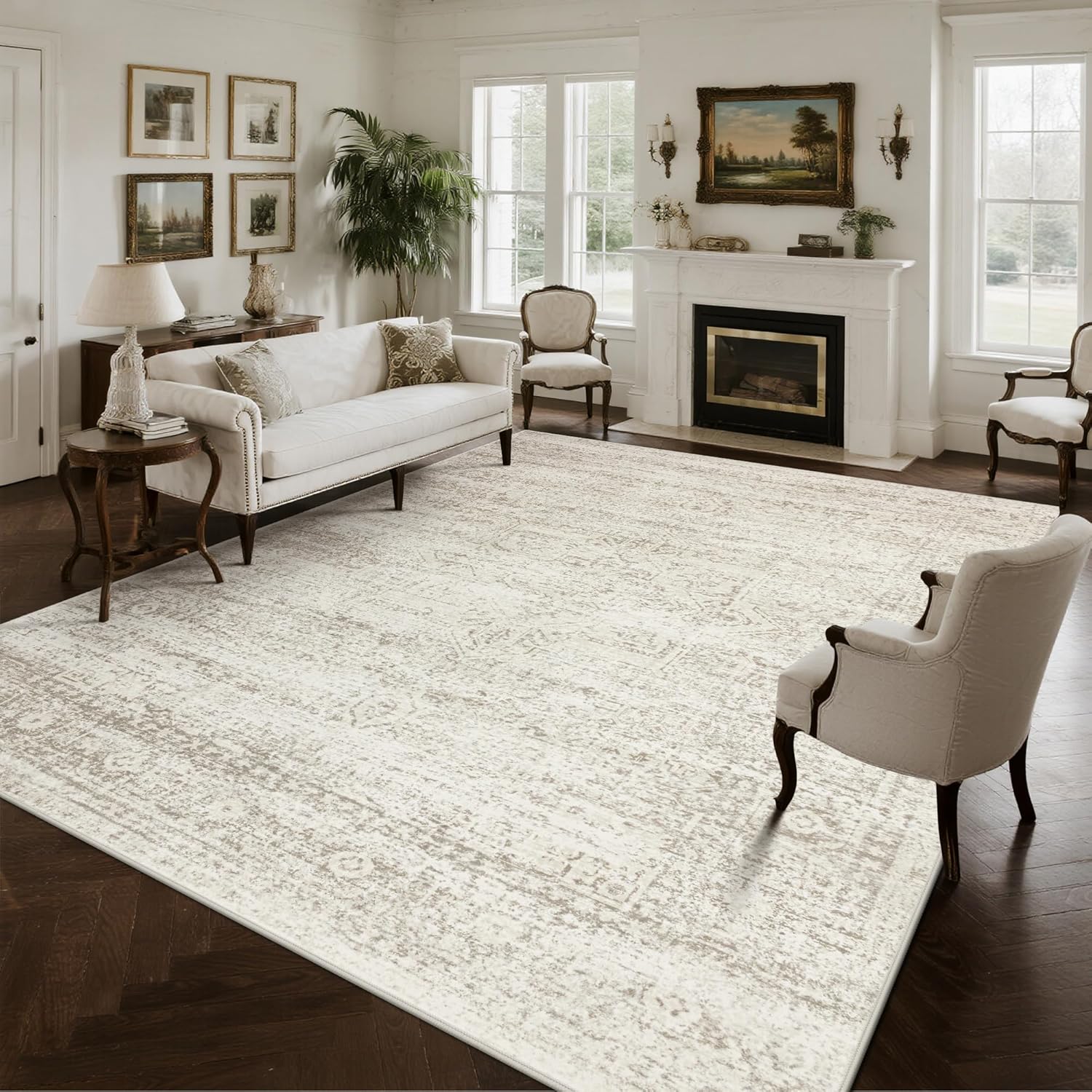 Srugn Washable Area Rugs - Ultra Soft Faux Wool 10x14 for Living Room & Bedroom | Non-Slip Vintage Design