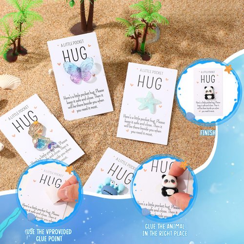 Wonderjune 50 Sets Pocket Hug Bulk Gift Mini Resin Animals Small Teacher Thank You Gifts Inspirational Pocket Hug Card Emotional Appreciation for Teacher Coworker Employee Team Staff Friend (Cute)