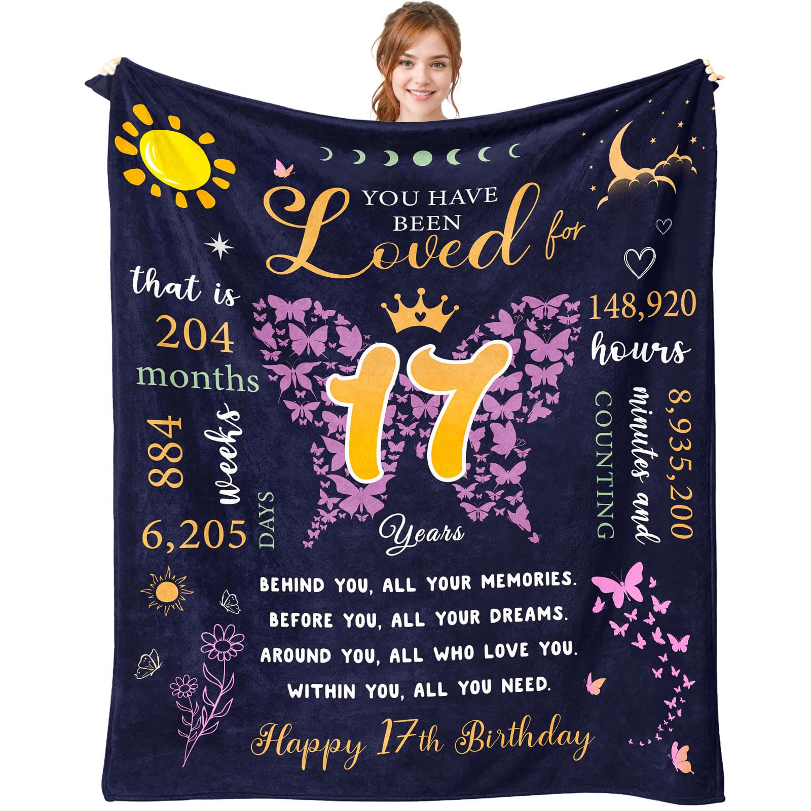 puekrtoa 17th Birthday Gifts for Girls, 17 Year Old Girl Gift Ideas, Birthday Gifts for 17 Year Old Girl, 17 Birthday Decorations for Girls, Best Happy 17th Birthday Blanket 60"X50"