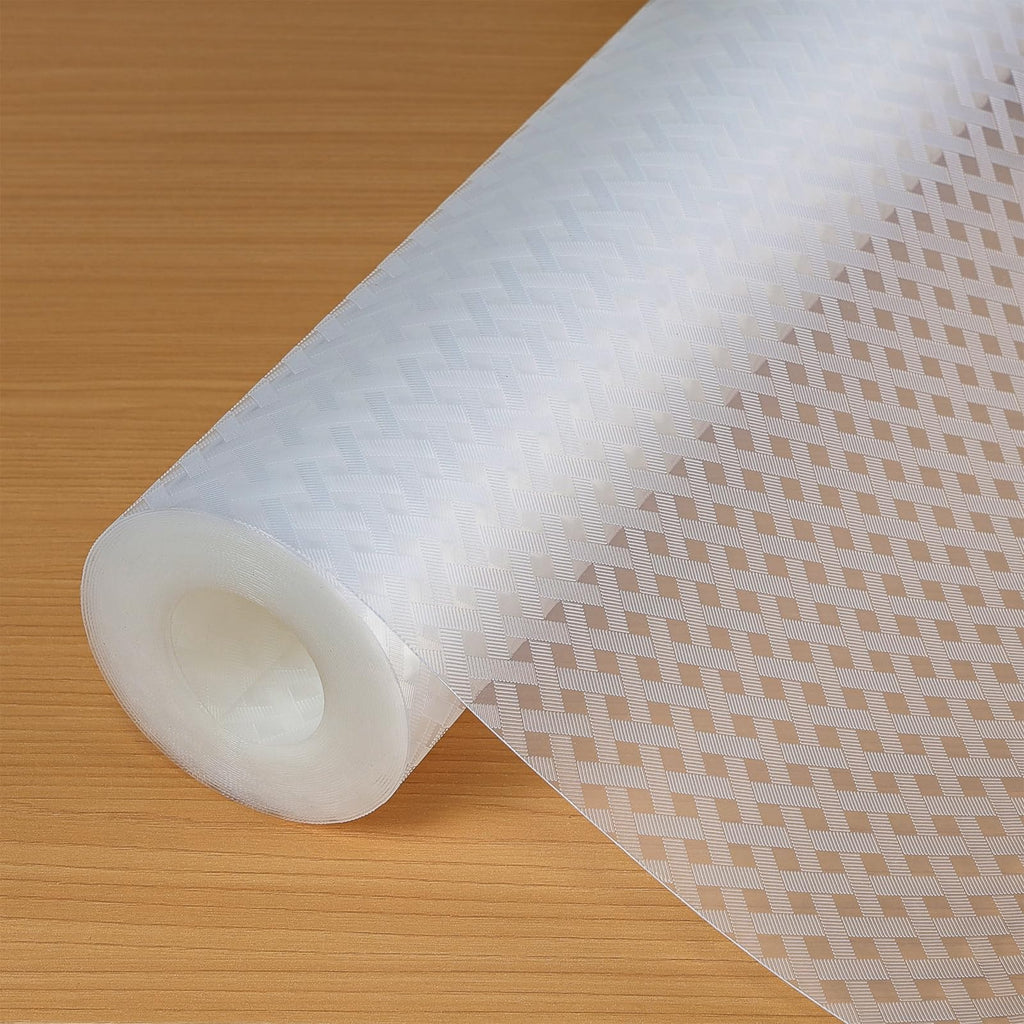 Hersvin Shelf Liners 20 in x 20 ft EVA Drawer Mats, Non-Adhesive Cupboard Protector, Kitchen Cabinet Lining Fridge Liner (Clear Crossed Stripe, 50.8x610cm)