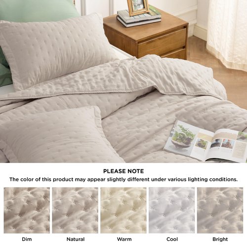 Bedsure California King Quilt - Linen Bedspread California King Size & Lightweight Comforter, Modern Farmhouse Coverlet with Clover Pattern, Ultra Soft All-Season Bedding, 111x106 Inches