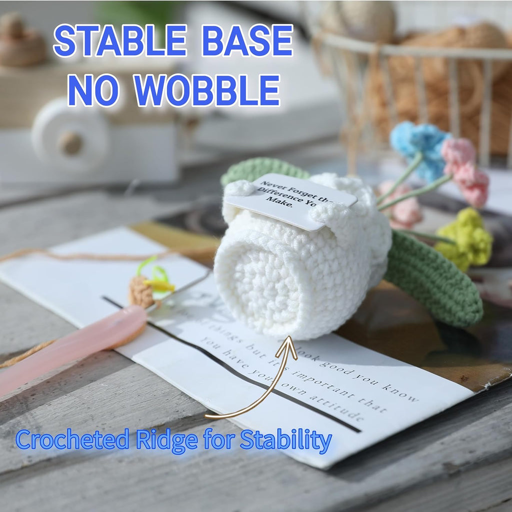 YOOJEE Forget-Me-Not Positive Crochet Flowers Plants Gift Handmade Desk Decor with Card “This is a Little Reminder” Appreciation Inspirational Gift for Coworkers Women Employee Teacher Best Friend Mom