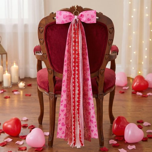 NUVCELKA Valentine's Day Wreath Sash for Door, Large Bow Decoration with Metal Clip, 9 Ribbon Swag for Wreath, Front Entry, Fireplace, Fence - Pink Red Love Heart Bow Valentine Decor