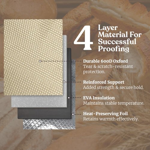 Bread Proofing Box – Bread Proofer, Dough Fermentation Box with Carry Bag, Sourdough Starter Warmer, Foldable & Zippered, Temp & Timer Controller, Ideal for Pizza, Yogurt, Kombucha – For Home Bakers