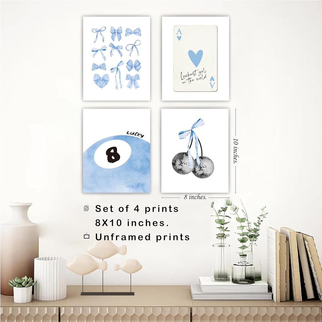 Okaxscm Wall Art Prints Set of 4 - Trendy Light Blue Coquette Decor for Girls' Bedroom | 8x10 Unframed
