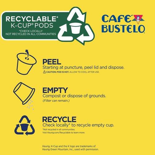 Café Bustelo Café con Leche Flavored Espresso Style Coffee, 96 Keurig K-Cup Pods