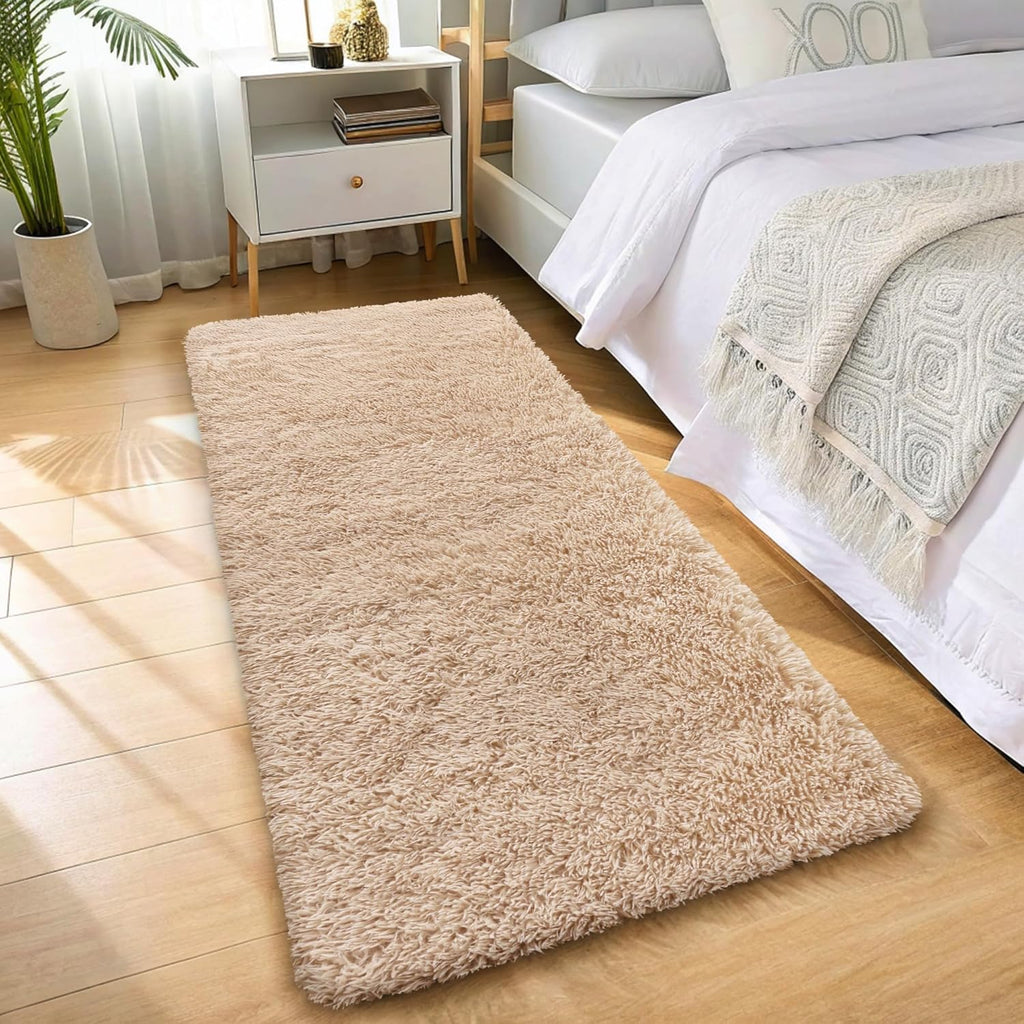 OLANLY Runner Rugs - Soft, Machine Washable Shaggy Carpet for Hallway & Bedroom | Beige 2x10 ft