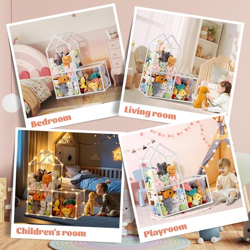 ROMAGIO Stuffed Animal Storage,Large PVC Stuffed Animal Zoo Plushies Storage Plush Toy Organizer Stuffed Plush Holder for Kids Room Bedroom Playroom Nursery(White)