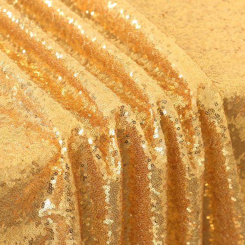 B-COOL Gold Rectangle Sequin Tablecloth 90x156-Inch Sparkly Wedding Tablecloth Long Glitter Table Overlays for Event Party Banquet