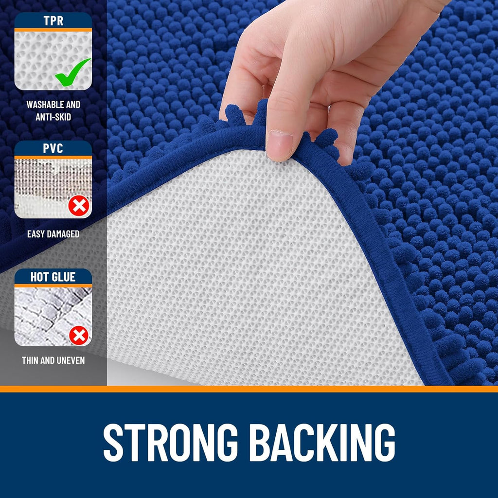 OLANLY Large Bath Rugs - Extra Soft Chenille with Quick-Dry Rubber Backing | 44x32 Royal Blue