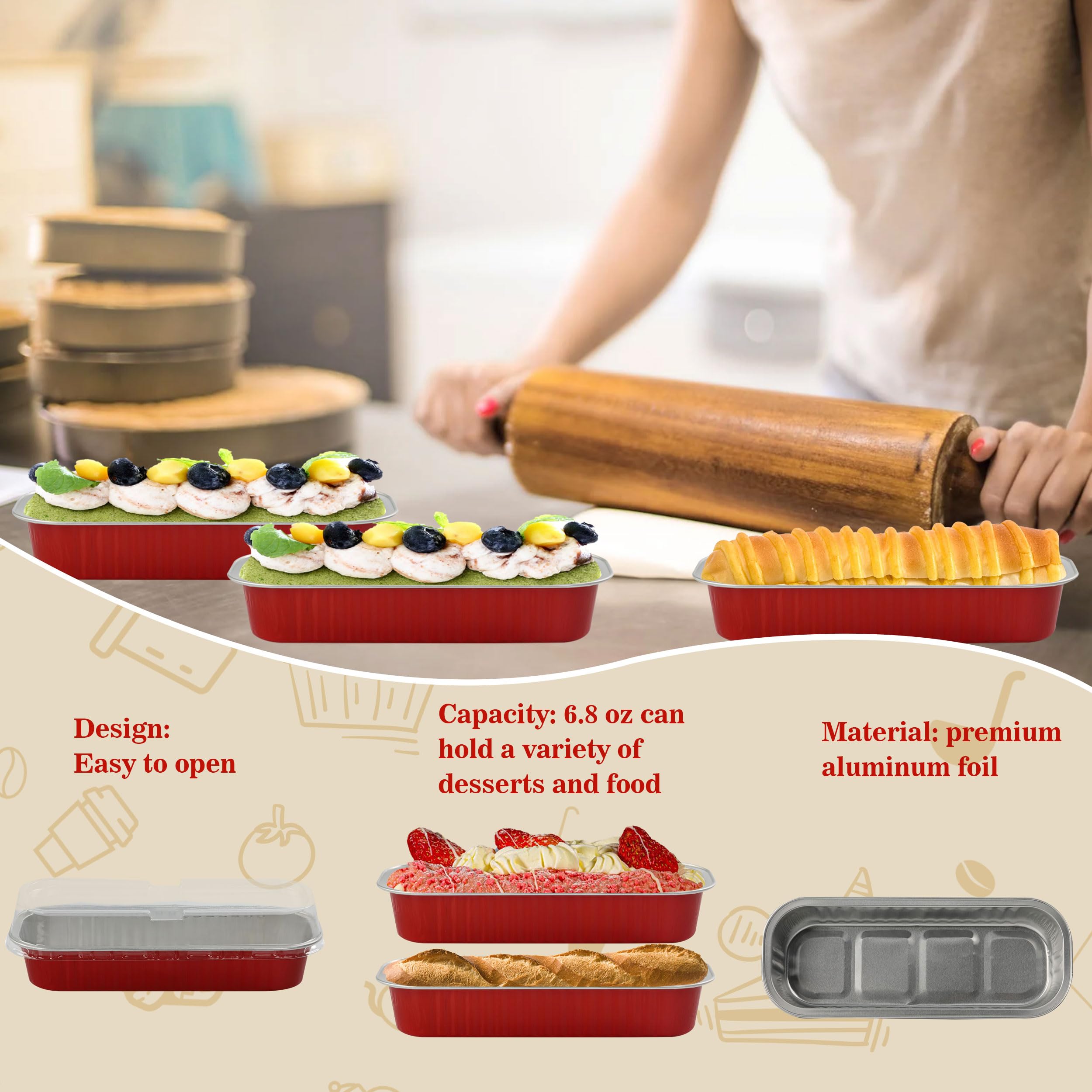 Mini Loaf Pans with Lids, BAKINGPAK 50PCS 6.8OZ 200ML Mini Cake Pans Disposable Aluminum Foil Cupcakes Pans with Lids for Halloween Party Birthday, Orange