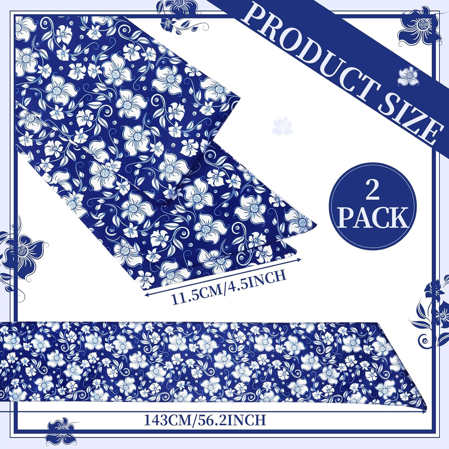 Skiennix Wreath Sash - Reversible Chinoiserie Decor for Monogram Garland | 2 Pcs Blue Style for Indoor/Outdoor Use