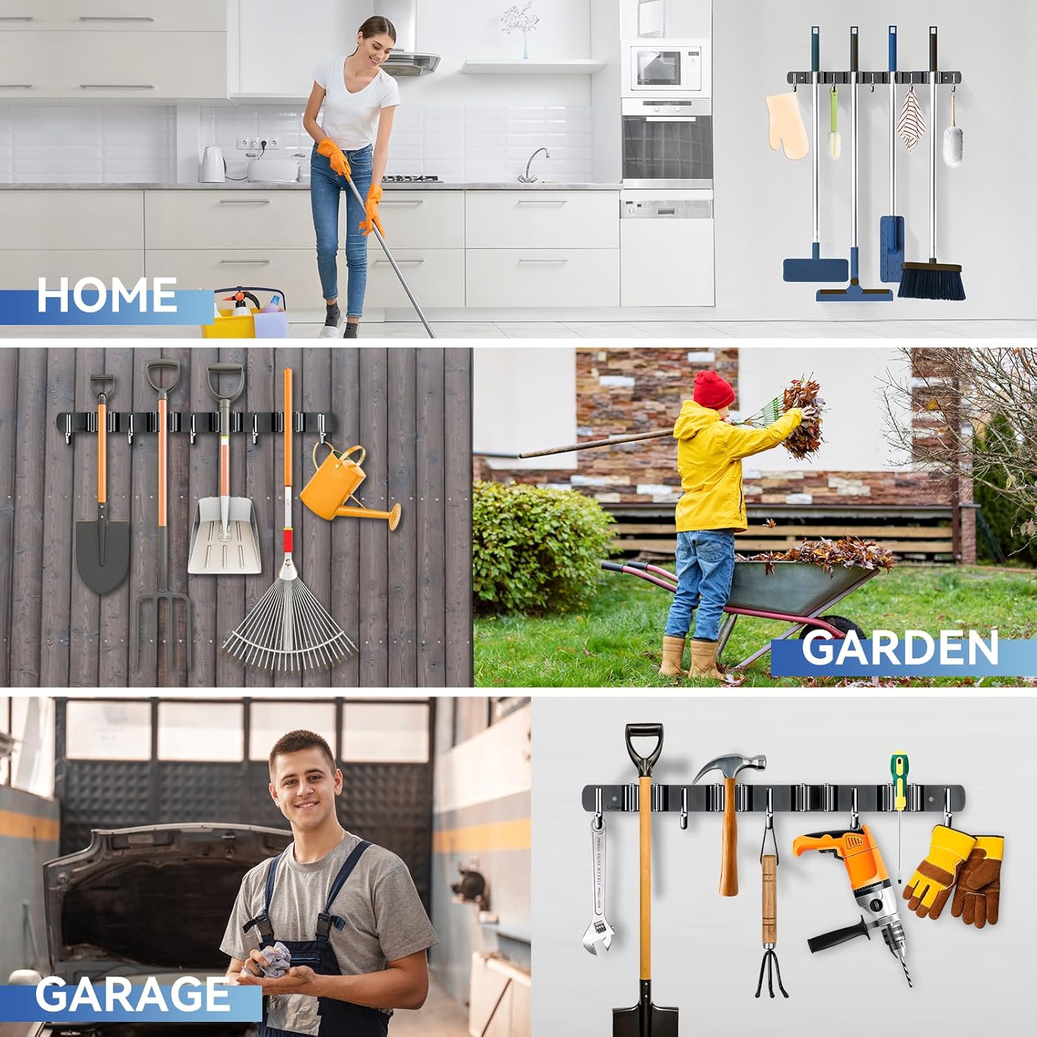 ZONGOOL Wall Mount Broom Holder - 4 Racks & 5 Hooks for Efficient Home Organization | Black