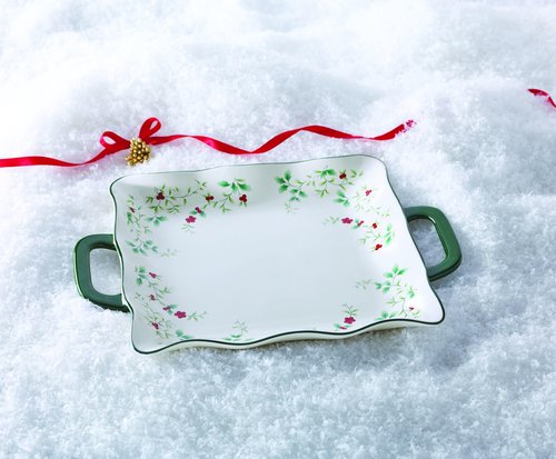 Pfaltzgraff Winterberry Square Platter with Handles, Multicolored, 15.25 Inch