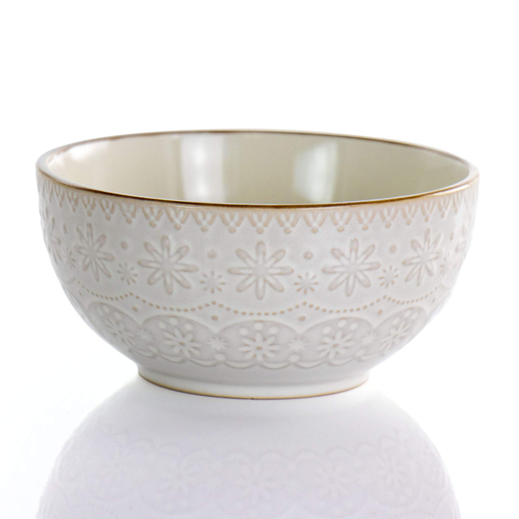 Elama Embossed Scalloped Stoneware Dinnerware Dish Set, 16 Piece, Ivory