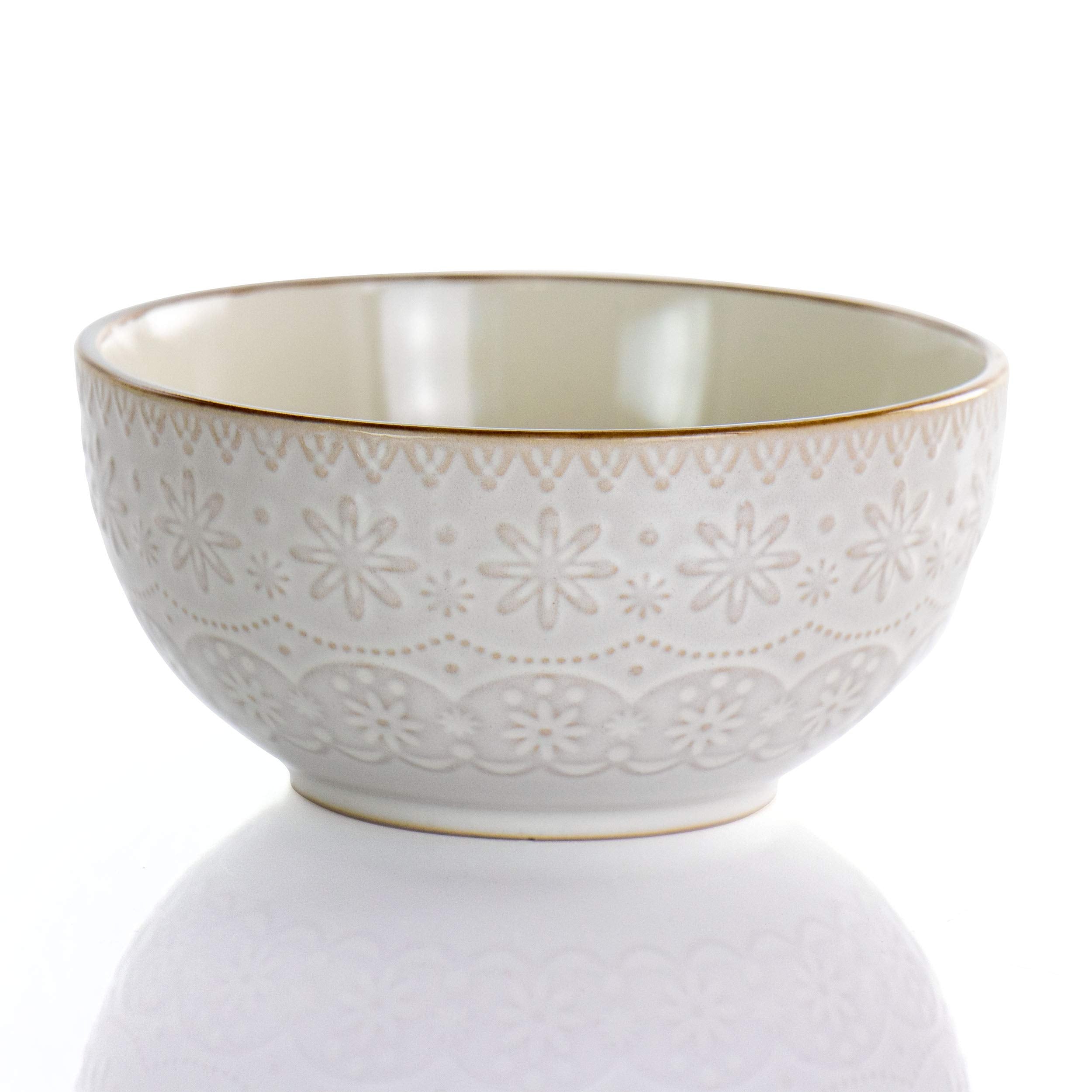 Elama Embossed Scalloped Stoneware Dinnerware Dish Set, 16 Piece, Ivory