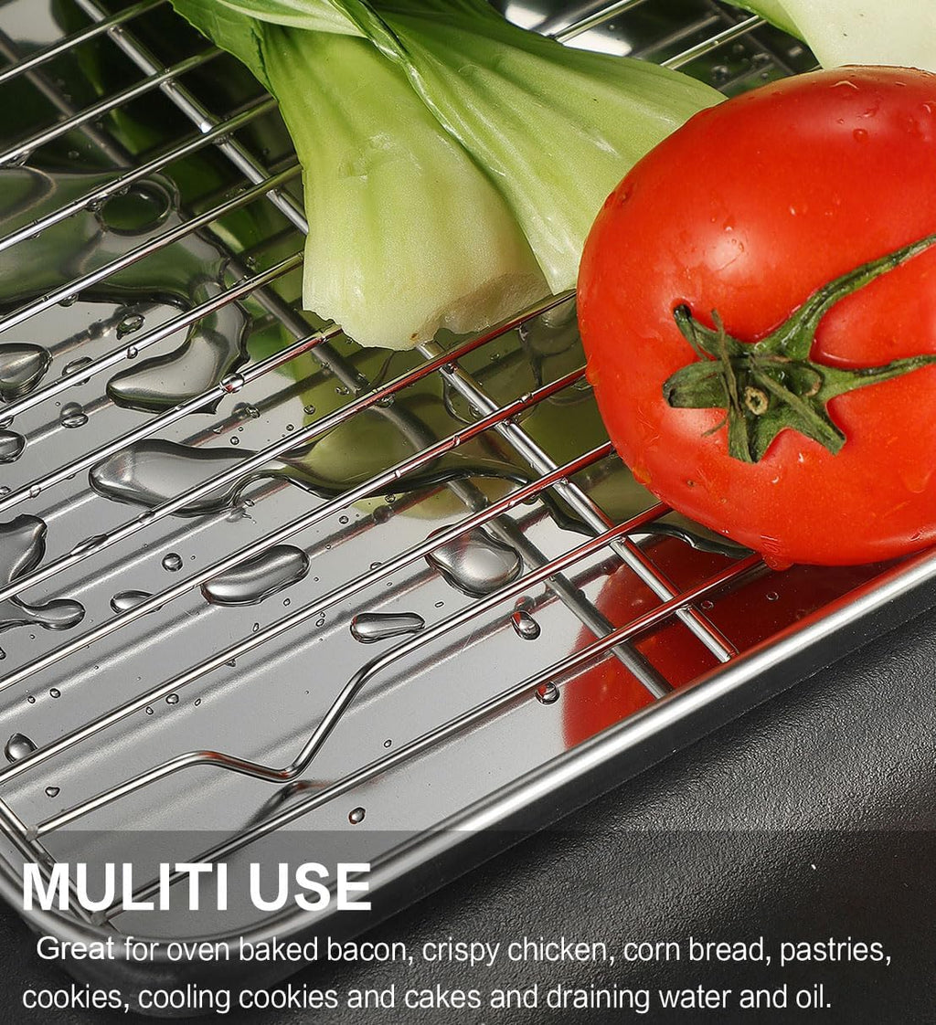 Skiennix Stainless Steel Baking Sheet Set - Cookie Pan with Cooling Rack & Silicone Mats | 16 x 12 Inch, Easy Clean