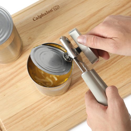 Calphalon Edge Stainless Steel Can Opener - Heavy Duty Multifunction Tool with Rubber Handle | Taupe