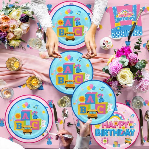 112pcs English Teacher Birthday Decorations Tableware Set Include Banner,Hanging Swirls, Waterproof Tablecloth,Latex Balloons,Paper Plates of 2 Size,Cake Topper, Napkins and Paper Cups