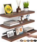 BAYKA Floating Wall Shelves - Rustic Wood Design for Bathroom, Bedroom & Living Room | Set of 3 (Walnut-Like, 15.7in)