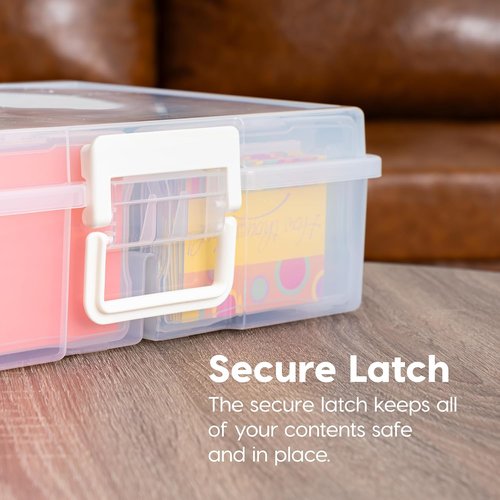 IRIS USA Photo Organizer Box - 4" x 6" Storage with Handle & 16 Inner Cases for Crafts - Clear