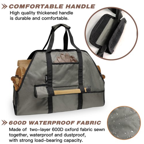 Joroamp Firewood Carrier with Handles, Large Canvas Wood Carrier for Firewood Tote, Sturdy Fireplace Wood Stove Accessories, for Carrying Log at Indoor or Outdoor, Camping Storage Holder Bag