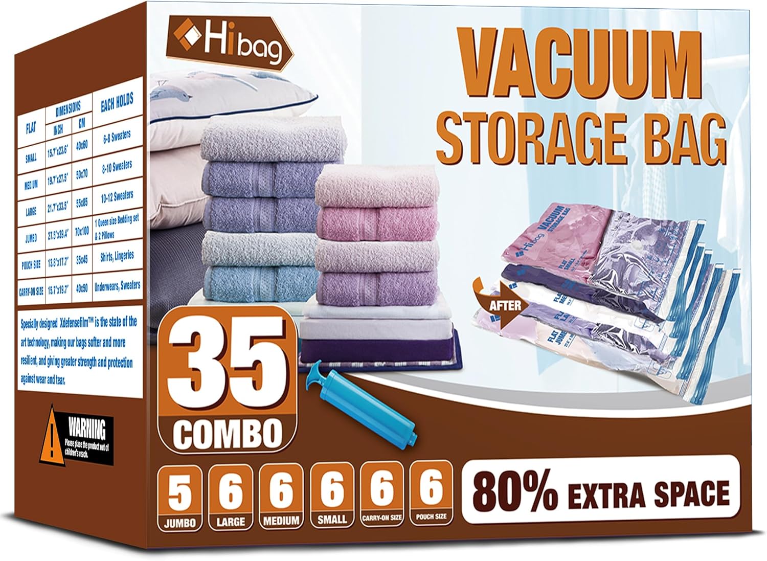Skiennix Vacuum Storage Bags - Space Saver 35-Pack for Clothes, Bedding & Comforters | Durable & Reusable