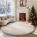 Ophanie Round Rugs - 6Ft Ivory Circle Area Rug | Fluffy Plush Shaggy Carpet for Kids' Rooms & Nurseries