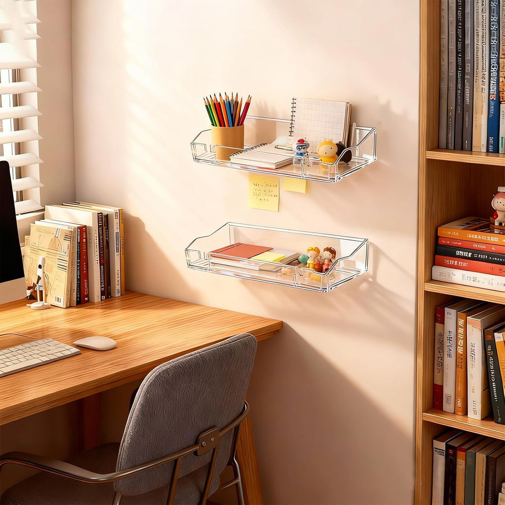 Upsimples Clear Acrylic Floating Shelves - Stylish Wall Storage for Living Room, Bedroom & Bathroom