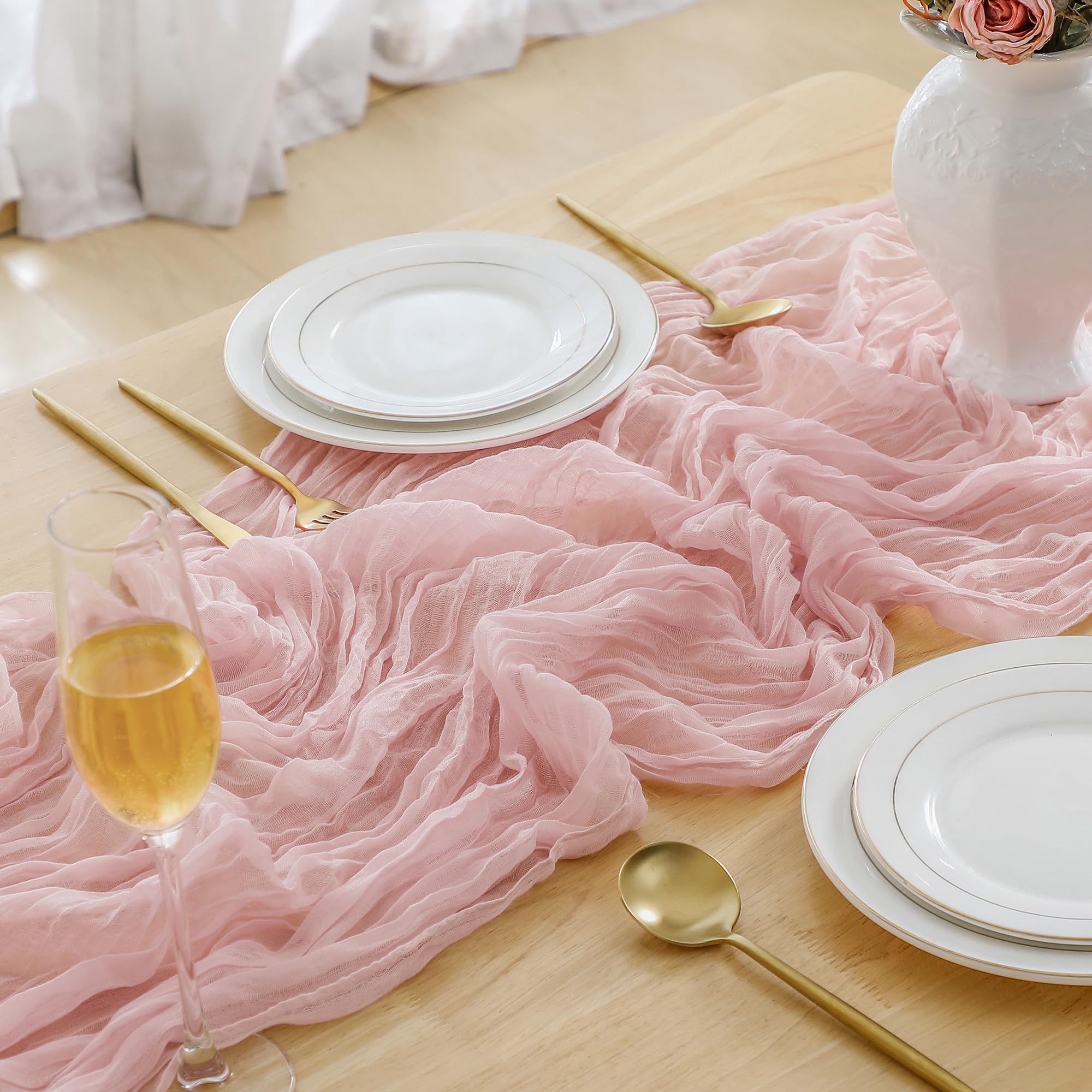 ButterMelt 12 Pack Ivory Cheesecloth Table Runner, Boho 35x120 Inch Long Gauze Decor for Baby Shower, Bridal Shower or Wedding Party
