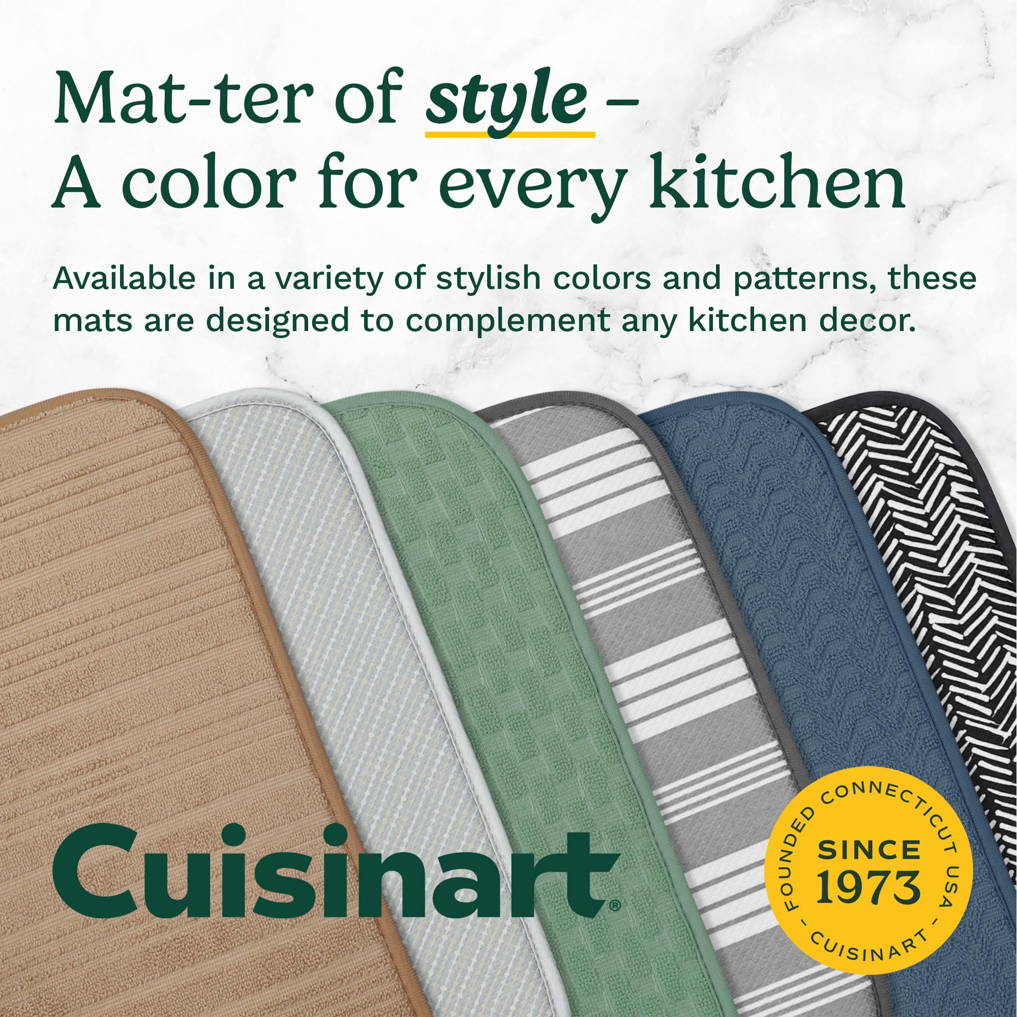 Cuisinart Dish Drying Mats for Kitchen Counter - (2) 16" x 18" Ultra Absorbent Kitchen Dish Drying Mat - Mesh Backing, Foldable, Machine Washable, Fast Drying Dish Mat (Solid Stripes)