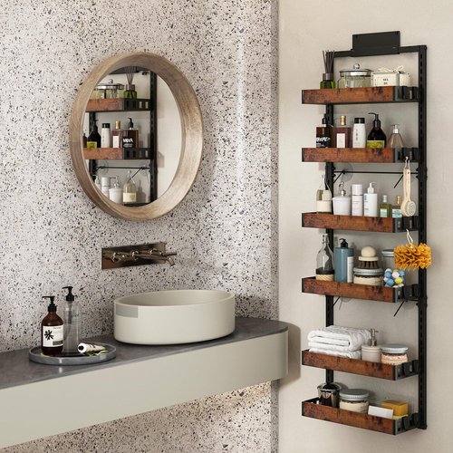 bukfen Over the Door Pantry Organizer, 6-Tier Adjustable Wooden Basket Kitchen Pantry Door Organization and Storage, Heavy-Duty Metal Hanging Kitchen Spice Rack, D6.3 x W17.71 x H50.60 inch, 1 Pack