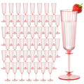 48 Pack Plastic Champagne Flutes Pink Unbreakable Ribbed Champagne Glasses Detachable 5.5 Oz Disposable Stemware Glasses Wine Toasting Cups for Wedding Valentines Engagement Pink Themed Party