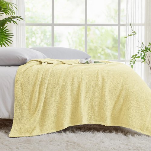 CYMULA Knit Throw Blanket for Couch Yellow - Super Soft Lightweight Plush Fuzzy Fluffy Cozy Blankets and Throws for Sofa Bed, 50 x 60 inches