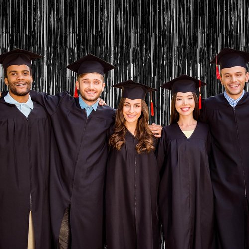 2026 Graduation Party Decorations by [Brand Name] - Black Backdrop & Metallic Fringe Curtains | 3.28 FT x 7.05 FT