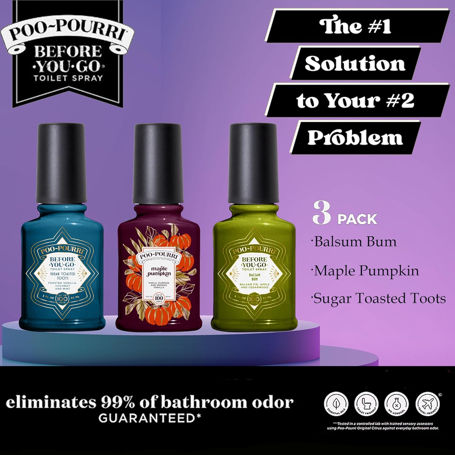 Poo-Pourri Toilet Spray Variety Pack - Spring Scents, 2 Oz | Maple Pumpkin Sugar & Balsam Bum