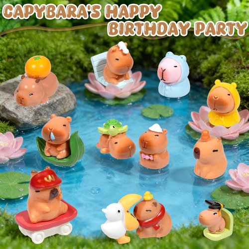 Exasinine 26-Piece Miniature Capybara Figurine Set - Resin Decor for DIY Fairy Gardens & Home Parties